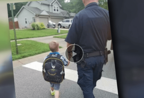 Honoring a fallen officer, by escorting his son to first day of school